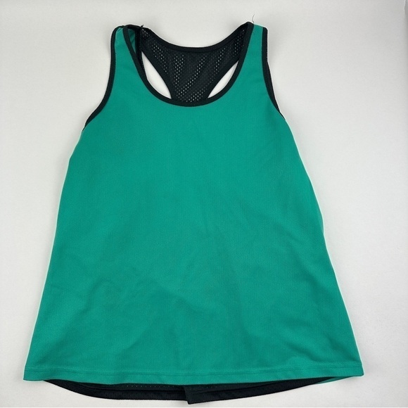 Athletic Tank Top Womens Green Black Two Layer Racer Back - Picture 1 of 7